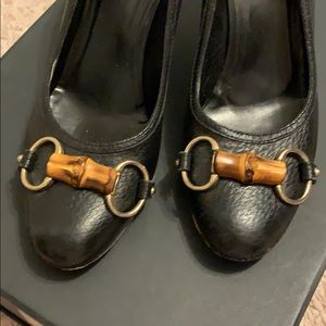Vintage Gucci Bamboo Bit Pumps Black Leather 37.5